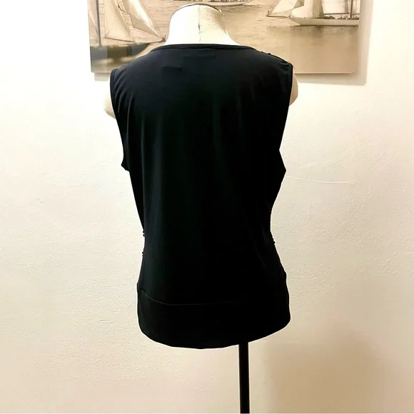 Worthington Black Sequin Tank Top Petite Medium Sparkly V-Neck Evening Top 💃🏼 🪩 - Picture 5 of 7